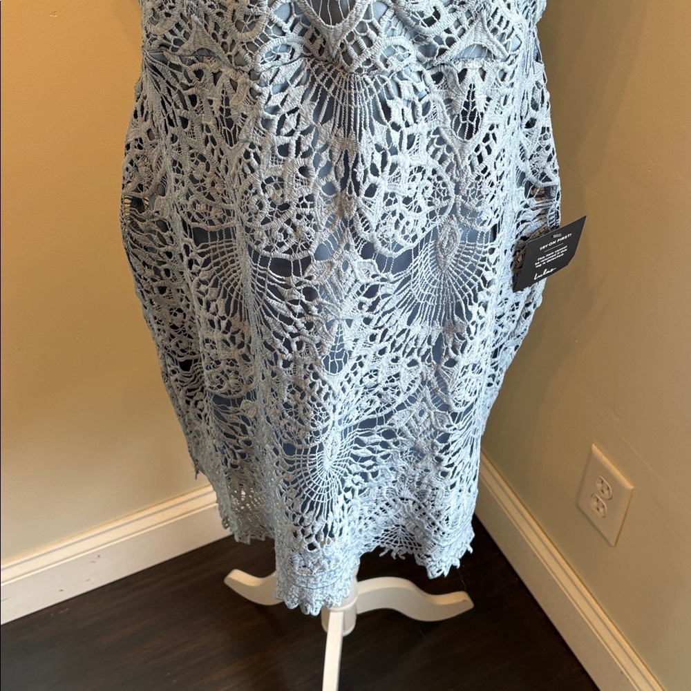 Lulus Truly Beloved Dusty Blue Lace Bodycon Dress NWT - Picture 12 of 16